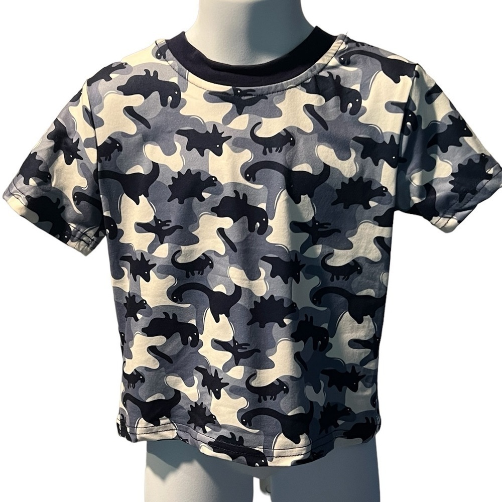 Dinosaur Blue and White Camo Short Sleeve Shirt Boutique Style NWOT